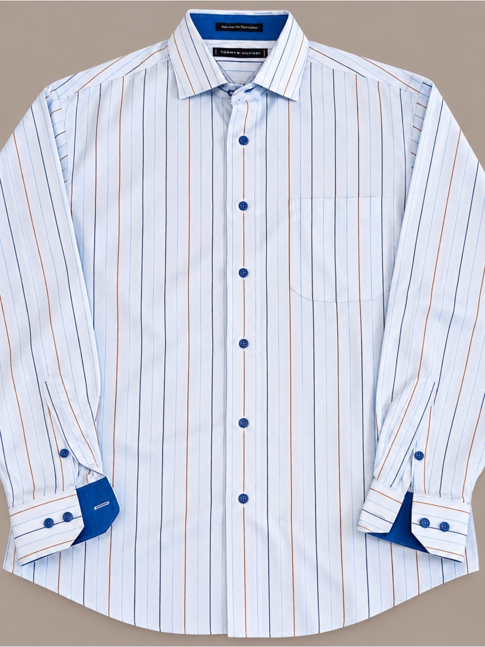 Paul Fredrick Light Blue Stripe Dress Shirt with Navy Accents 100 % cotton